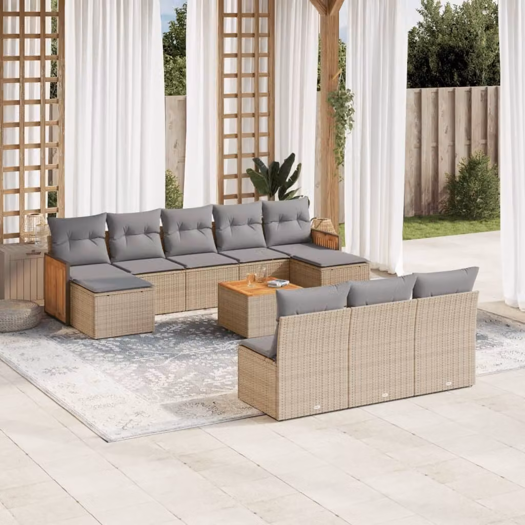 Maison Exclusive - Set Divani da Giardino 11 pz con Cuscini Beige in Polyrattan