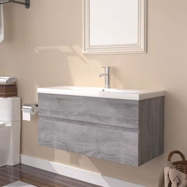 Mobile Bagno Sospeso con Lavabo Integrato vidaXL Moderno Grigio e Bianco con Cassetti Interni