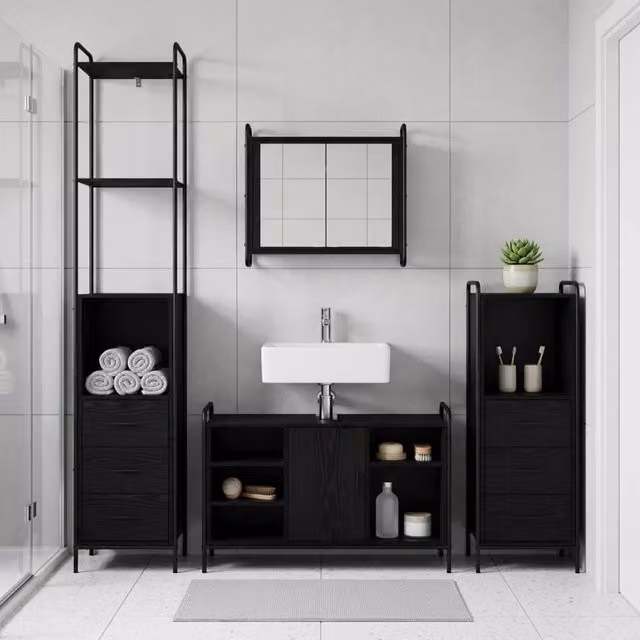 Set di Armadi da Bagno 4 pz Rovere Nero 40 x 36 x 200,5 cm 3444681