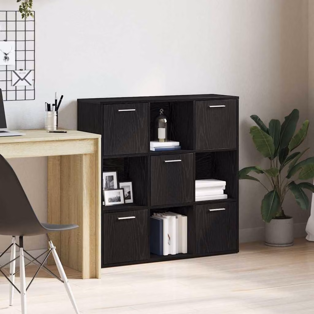 Libreria moderna vidaXL in legno nero opaco, sospesa a parete, L 90 x P 28 x H 90 cm