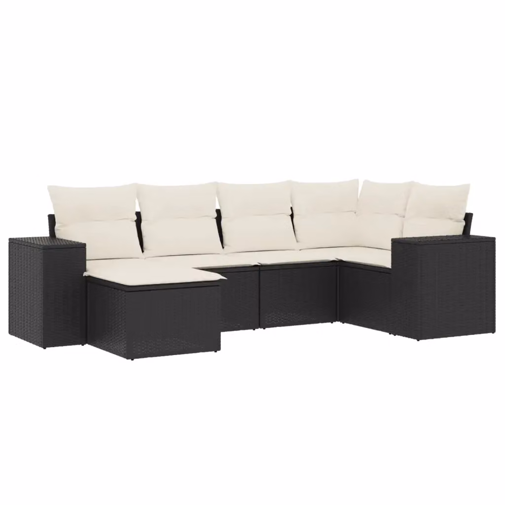 Set Divano da Giardino a L vidaXL in Polyrattan Nero con 6 Cuscini e Ottoman – 2