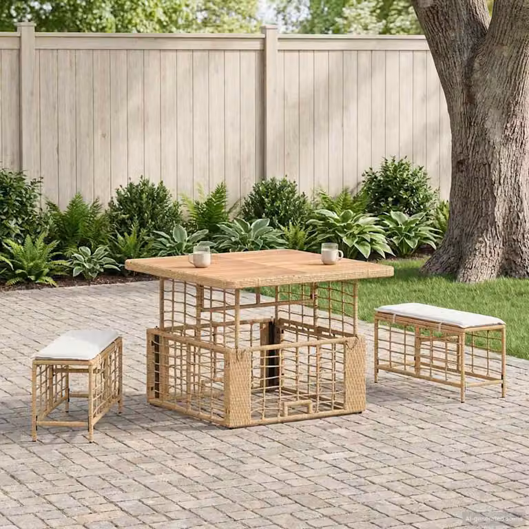 Set da pranzo per giardino e terrazzo vidaXL in legno di acacia oliato e rattan, 3 pezzi, Bianco e Beige