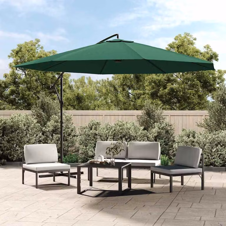 Ombrellone a sbalzo da giardino vidaXL verde in alluminio e poliestere, 3,5 m