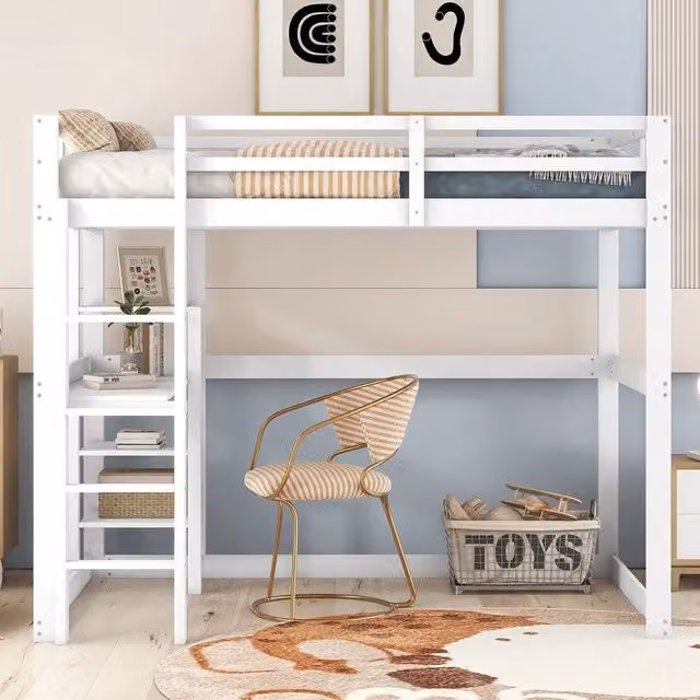 Letto a Soppalco per Bambini con Scrivania e Contenitore ¨C MINIMAL ¨C Pino Bianco 140x200
