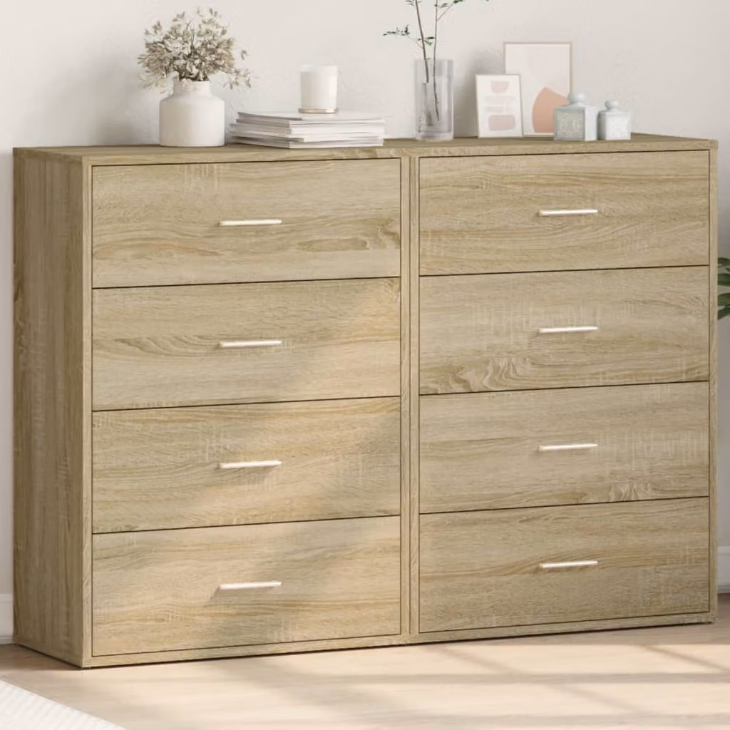 Set di 2 credenze vidaXL in legno multistrato e MDF, colore rovere sonoma, L 60 cm x P 31 cm x H 84 cm