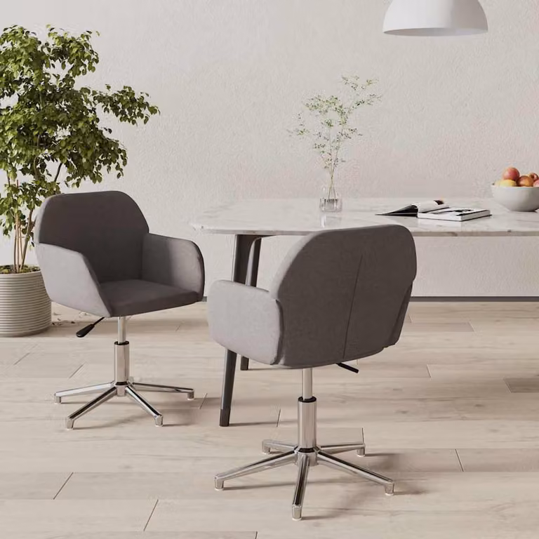 Set di 2 sedie da pranzo girevoli vidaXL in tessuto grigio con base in metallo e plastica per cucina e soggiorno