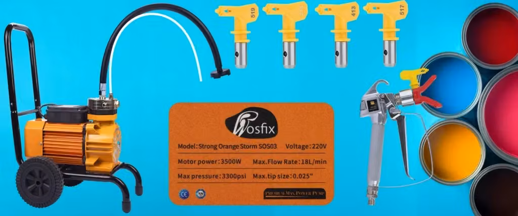 Pompa Airless Rosfix Strong Orange Storm SOS03 da 3500W con 227 Bar e 18L/Min per vernici acriliche, emulsioni e lattice, colore arancione e blu con set di pulizia e lancia di estensione – 2