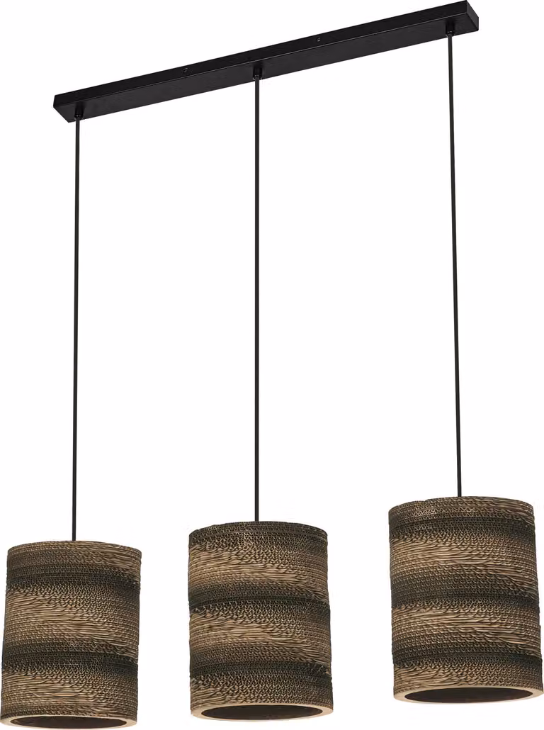 OSRAM lampada a sospensione a 3 luci Decor Cardboard Cylinder marrone in cartone ondulato, E27, lunghezza 830 mm, paralume in materiale riciclato, sostenibile grazie alla sorgente luminosa sostituibile, facile installazione