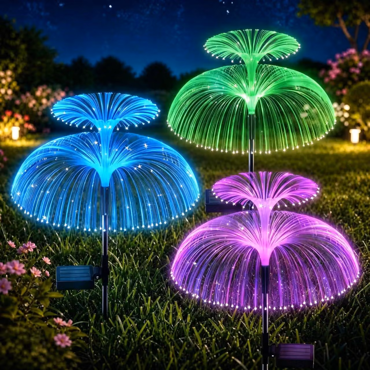 Set di 3 luci solari da giardino, design a medusa, 7 cambi di colore, grado di protezione IP65