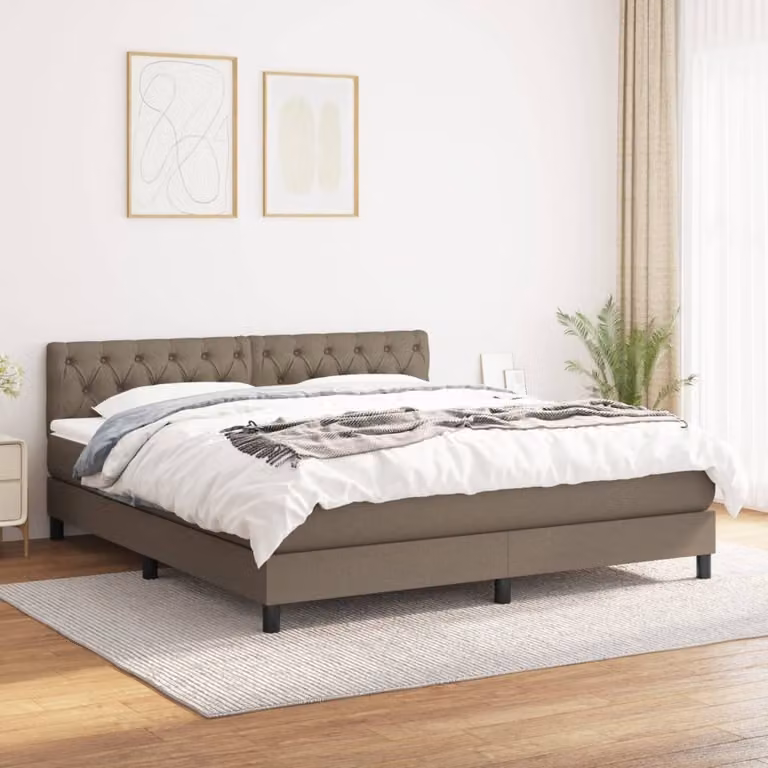 The Living Store Letto a molle con materasso Taupe 160x200 cm in tessuto