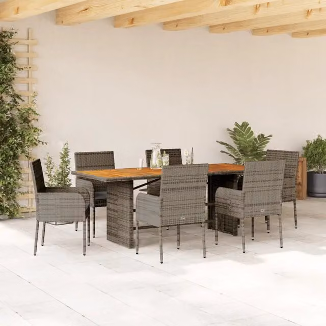 Set da Pranzo da Giardino Moderno vidaXL in Polyrattan e Legno di Acacia Grigio, 7 Pezzi – 1