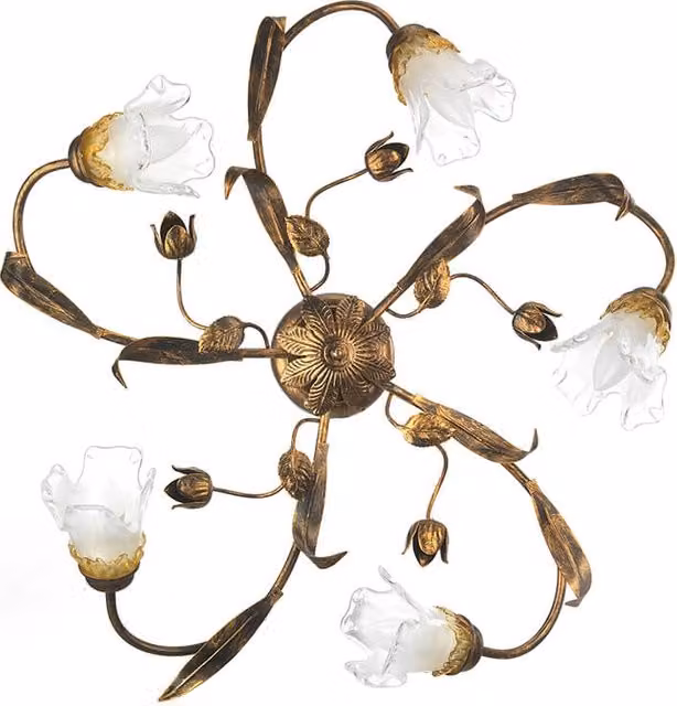 Plafoniera Arianna ONLI in metallo e vetro color oro/ottone con 5 luci in stile Art Nouveau