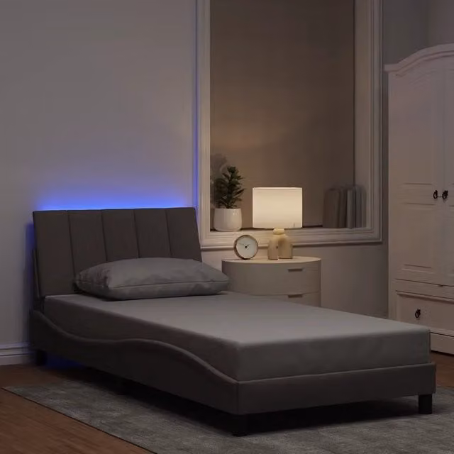 Letto moderno vidaXL in tessuto beige con illuminazione sottostante e porta USB, L/P/H: 100 x 200 x 105 cm – 1