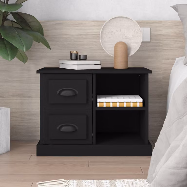 Comodino moderno vidaXL in legno e MDF nero L: 60 cm, P: 35,5 cm, H: 45 cm