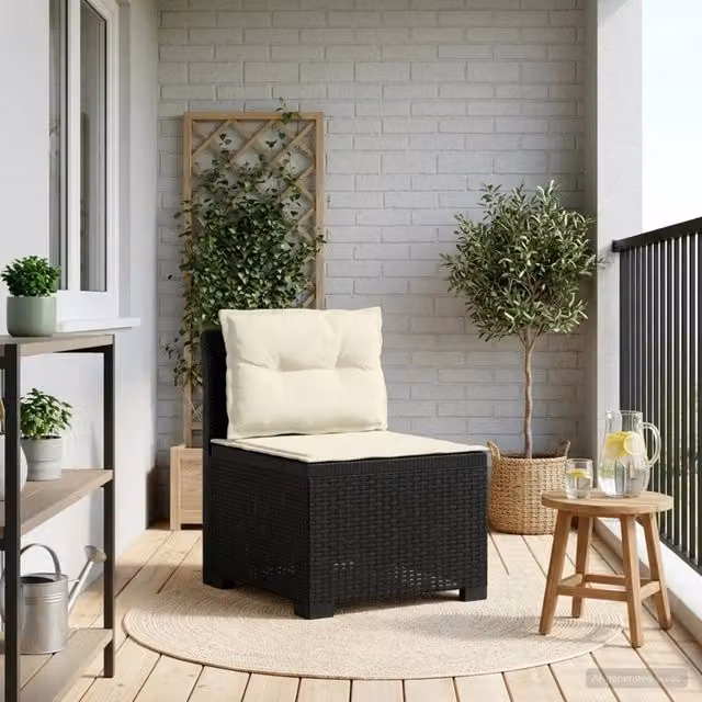 Divano da giardino singolo moderno in rattan con cuscini colore antracite L 70 cm x P 62 cm x H 55 cm