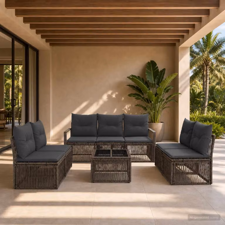 Maison Exclusive - Set da giardino composto da 8 pezzi. Divano in rattan sintetico, colore grigio