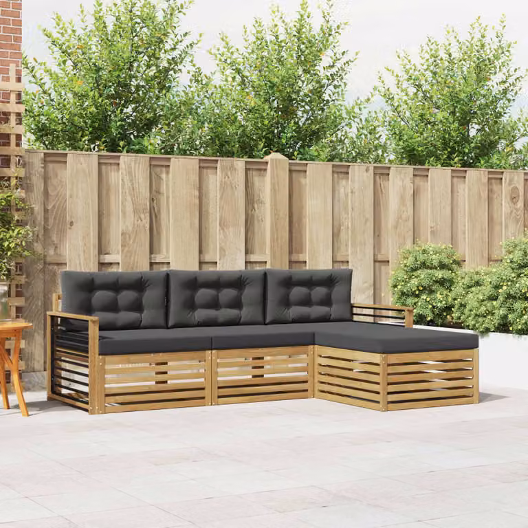 Set di divani da esterno a L vidaXL in legno di acacia con pouf, Bianco e Antracite