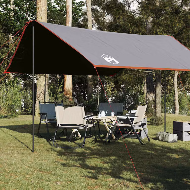 vidaXL Telone da Campeggio Impermeabile in Poliestere Grigio e Arancione L: 430 cm, P: 380 cm, H: 210 cm