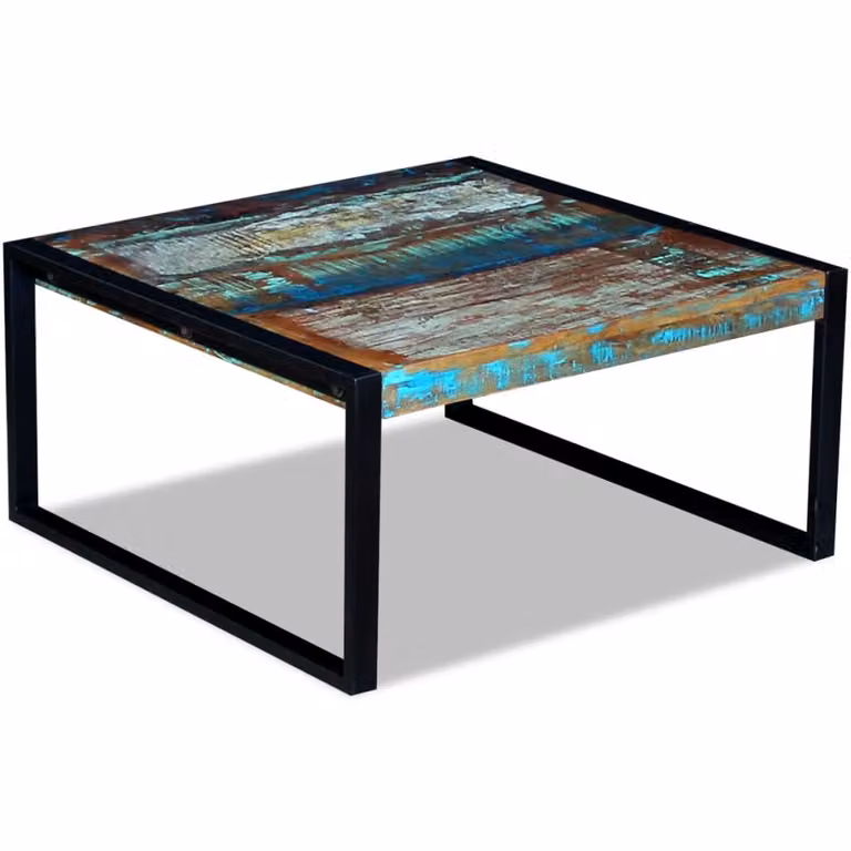 Tavolino da Salotto in Legno Massello Anticato 80x80x40 cm
