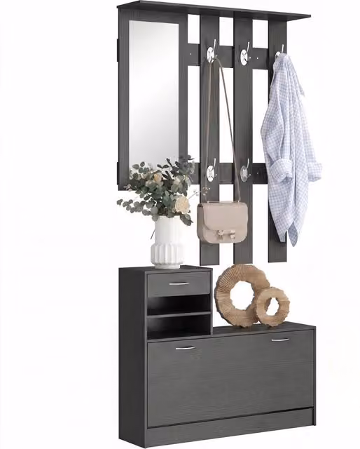 Set Ingresso con Specchio e Appendiabiti ¨C Zephmum ¨C 2 Pezzi Nero