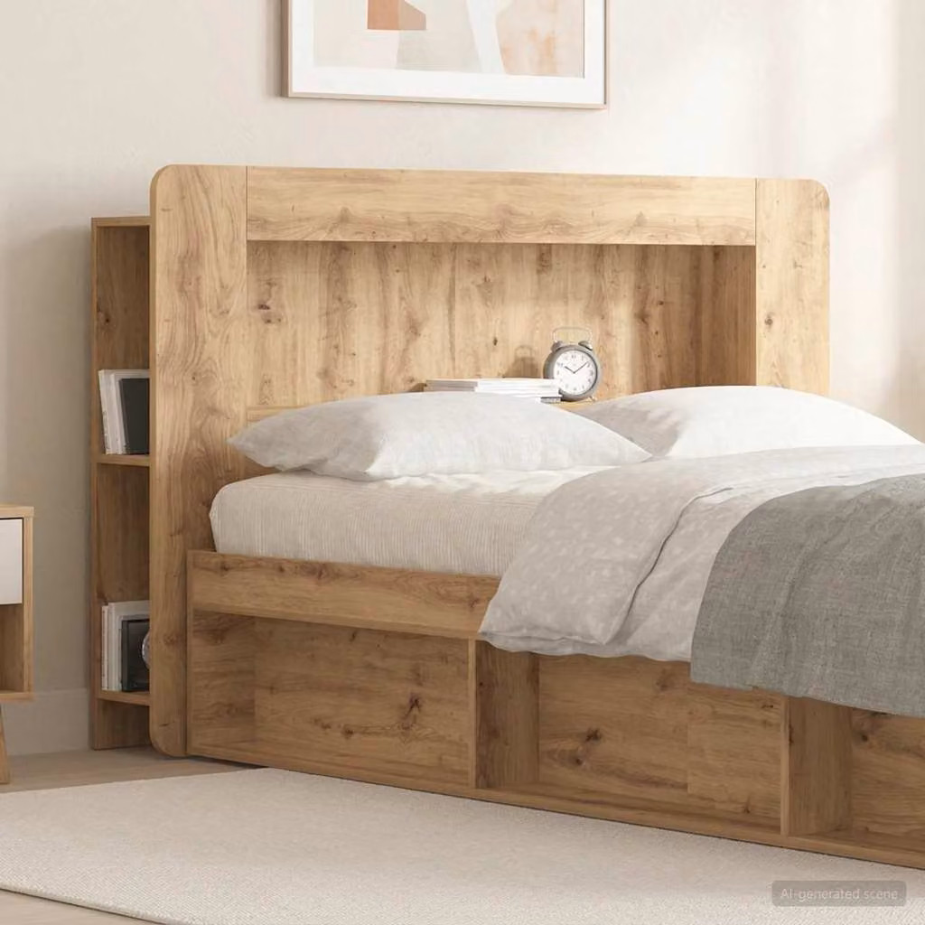 Testata del letto moderna vidaXL in legno marrone con ripiani integrati per letto 120x200 cm