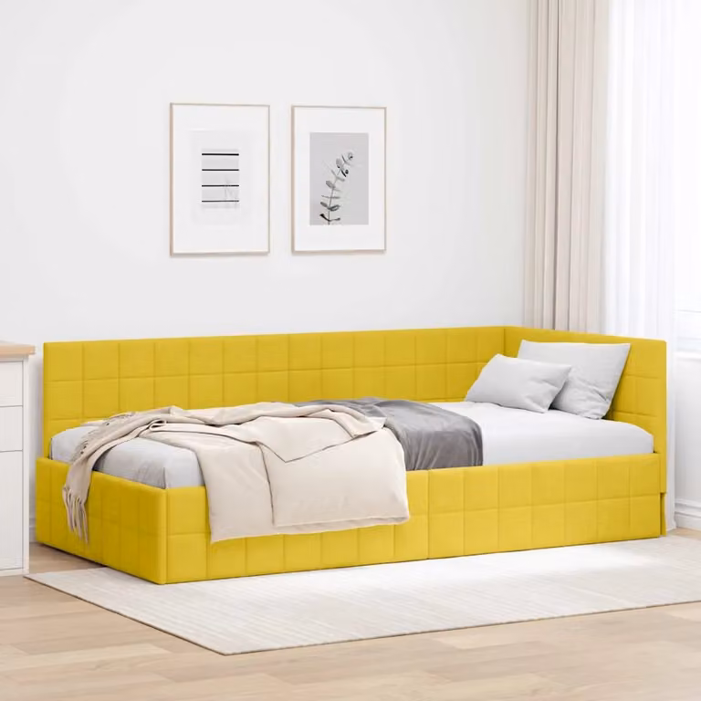 vidaXL Cornice del letto ad angolo in velluto giallo, L 90 x P 200 cm