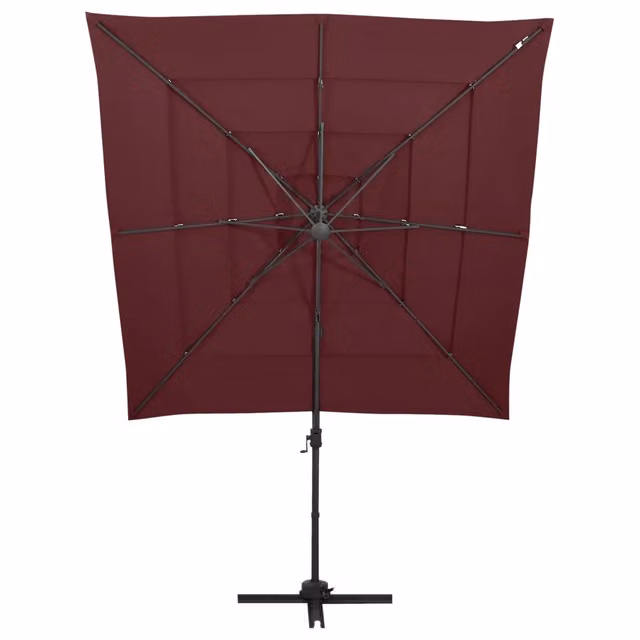Ombrellone da giardino a 4 livelli con palo in alluminio e copertura in poliestere, colore rosso, L: 250 cm x P: 250 cm