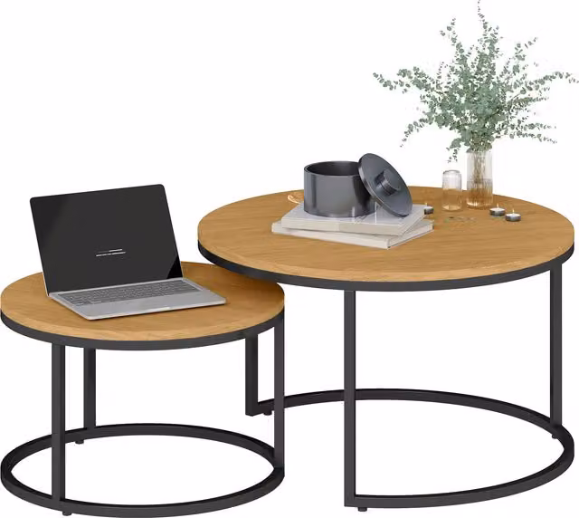 HOMCOM Set di 2 tavoli bassi ad incastro design industriale piano effetto cemento gambe in metallo marrone   Aosom Italy