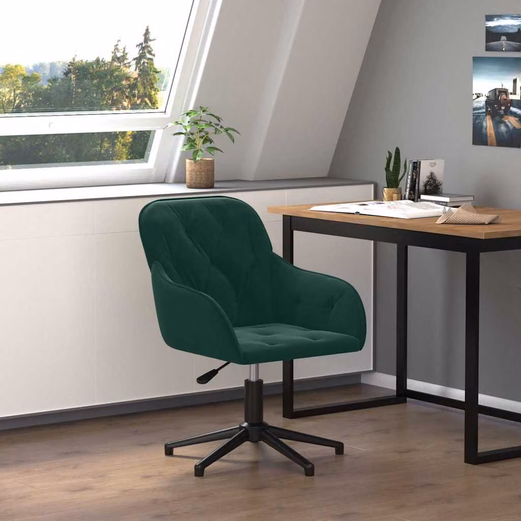 Sedia da ufficio girevole vidaXL in velluto verde con braccioli e base in metallo e legno