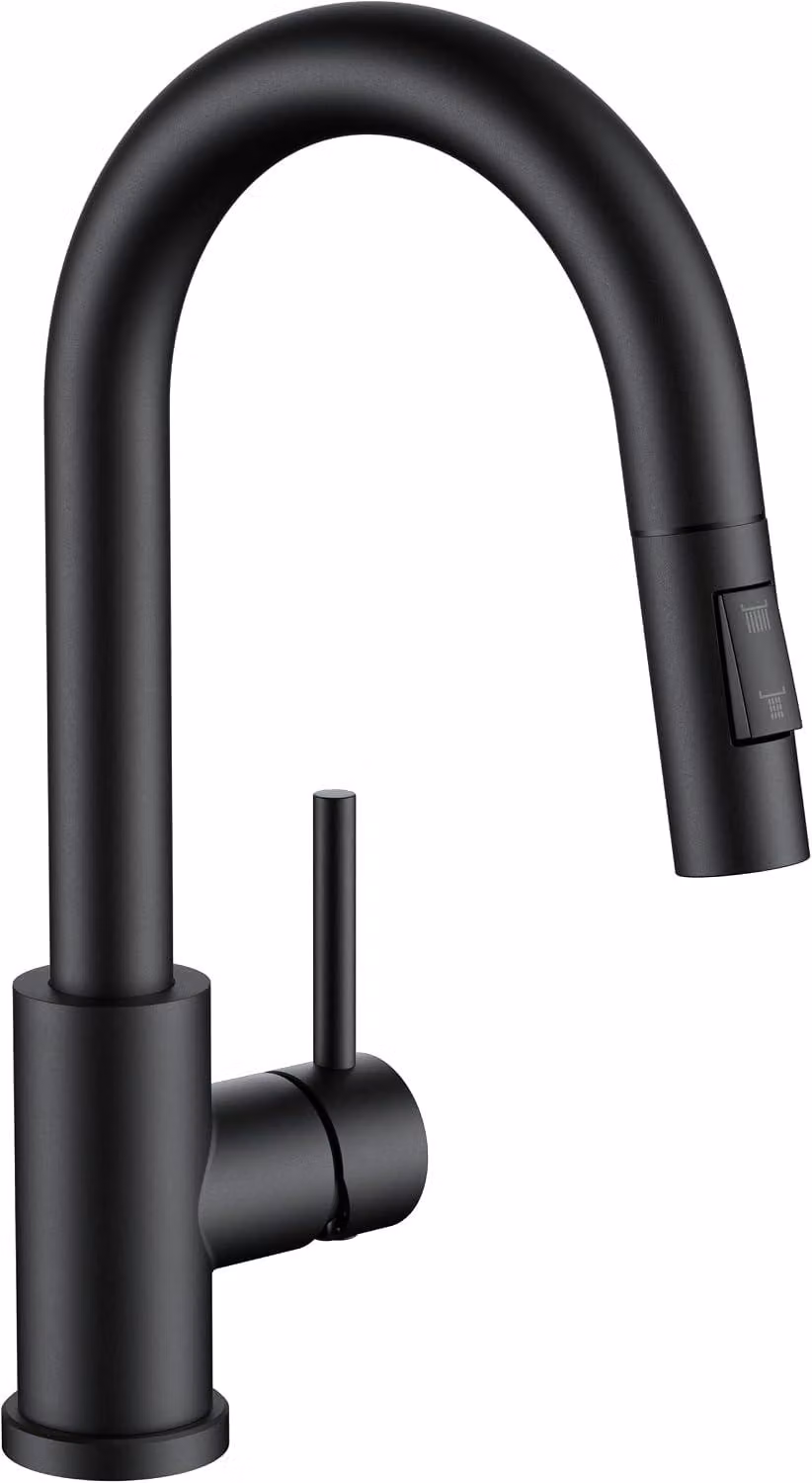Rubinetto da cucina estraibile, colore nero opaco, 2 getti, 33,5 cm