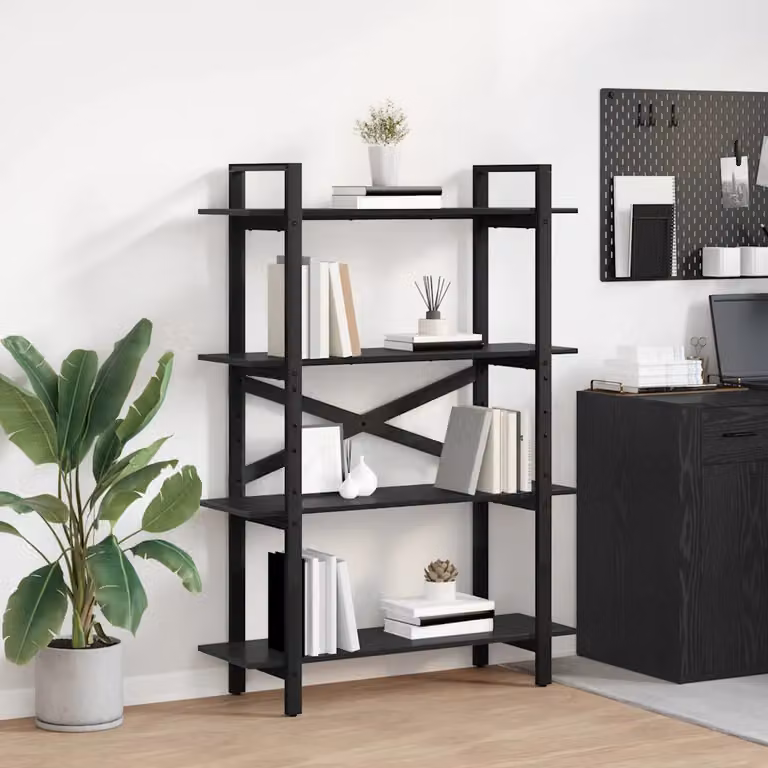 Libreria industrial a 4 livelli vidaXL in metallo e MDF nero L 100 cm x P 33,5 cm x H 140 cm