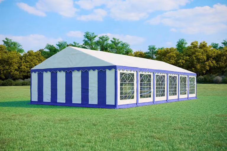 Tenda per eventi 6x12 metri, PVC PREMIUM, 500 g/m² - Blu e bianca