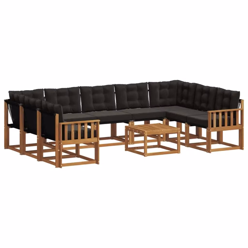 Set di divani da esterno a L vidaXL in legno di acacia con tavolino da caffè, colore marrone e nero – 2