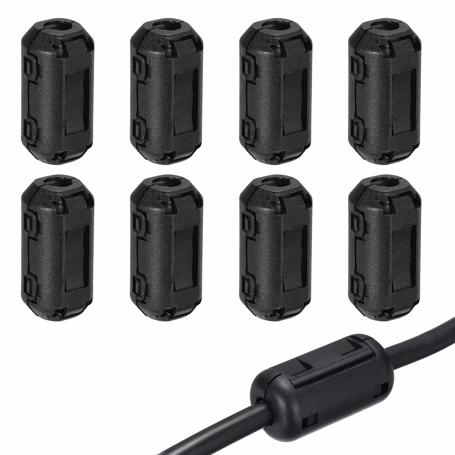 Confezione da 8 anelli ferromagnetici, 5 mm, filtro EMI/RFI, apribili, colore nero