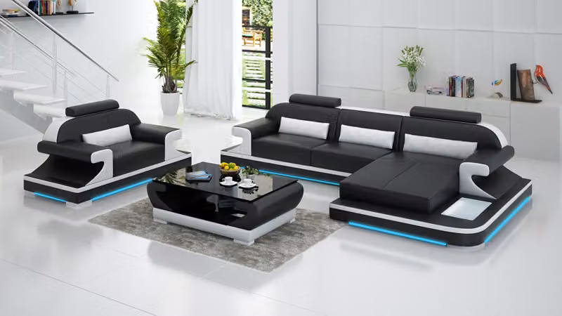 Ledersofa Couch Wohnlandschaft Ecksofa + Sessel Garnitur Design Sofa mit USB
