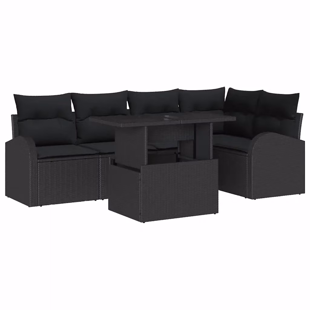 Set Divano da Giardino vidaXL 6 pz Nero con Cuscini in Polyrattan e Struttura in Acciaio – 2
