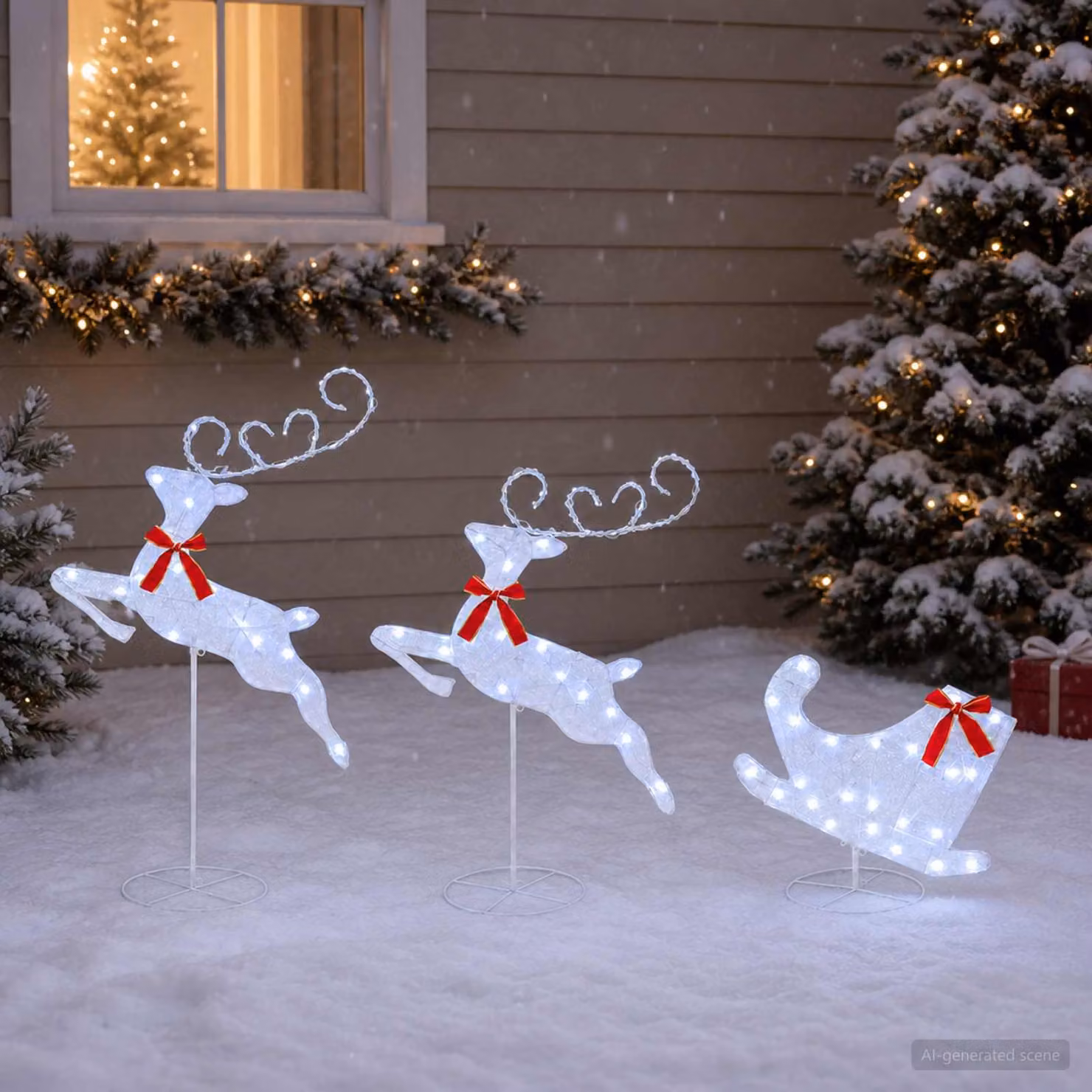 vidaXL Renna di Natale con slitta 3 pz 72 LED Bianco freddo