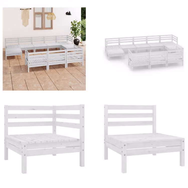 vidaXL 10 pezzi set salotto da giardino in pino massiccio bianco - Set di mobili da giardino - Set di mobili da giardino - Set di mobili da giardino - Set di mobili da giardino