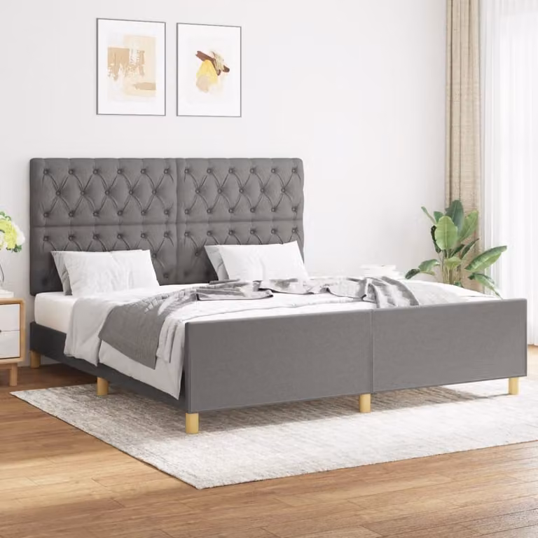 The Living Store Struttura letto con testiera in tessuto grigio scuro 160x200 cm