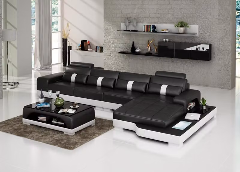 Ledersofa Couch Wohnlandschaft Ecksofa Eck Garnitur Design Modern Sofa LED USB