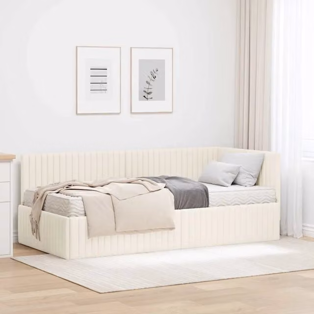 Letto Angolare con Materasso 2 Pezzi vidaXL in Velluto Beige L/P/H: 90 x 190 cm