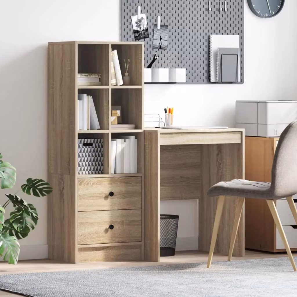 Scrivania moderna con cassetto e 2 scaffali in finitura Rovere Sonoma, L/P/H: 127,0 x 50,0 x 105,5 cm – 2