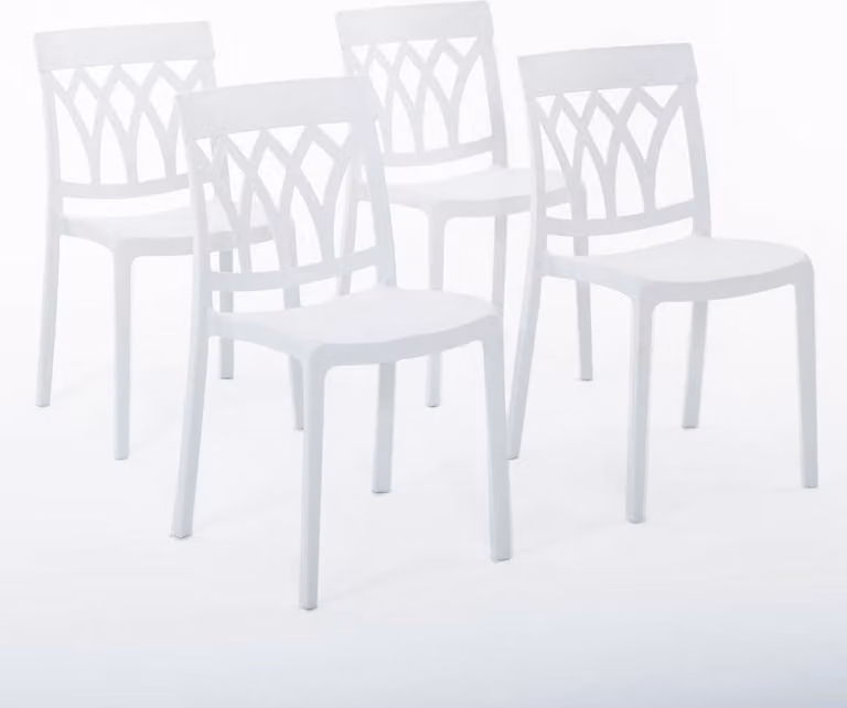 set di 4 sedie impilabili in polipropilene con fibra di vetro per uso esterno e giardino, bar e ristorante, cucina dal design moderno - EMMA - Bianco