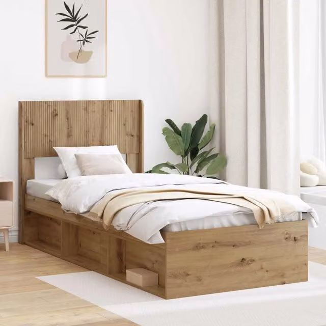 Struttura del letto con stoccaggio e testata-Giroletto con contenitore Rovere Artigianale 207386
