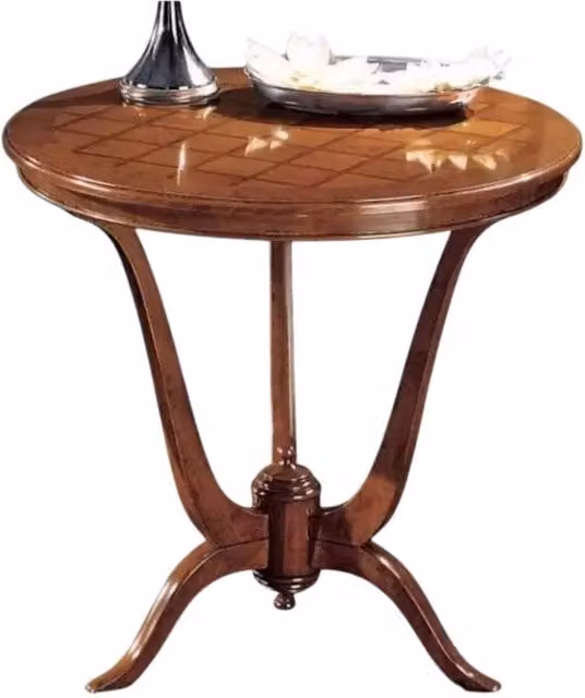 Tavolino rotondo con intarsio scacchi in legno massello Mobili 2G L: 80 cm, P: 80 cm, H: 77 cm – 1