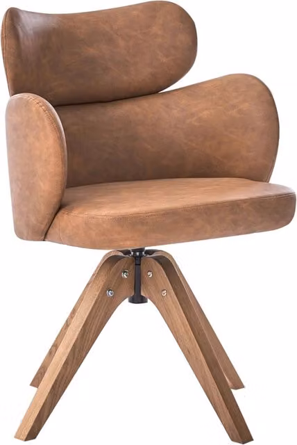 Sedia da pranzo girevole 360 gradi BELIANI in ecopelle marrone e tessuto boucle con schienale curvo e gambe in legno rovere stile scandinavo
