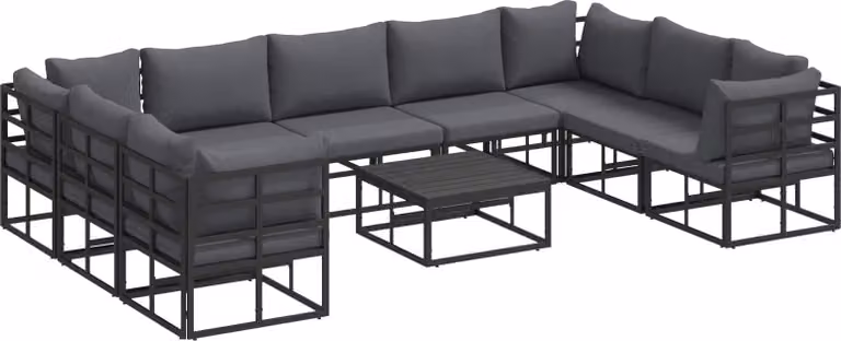 Set Divano da Giardino con cuscino 10 pcs Nero Alluminio
