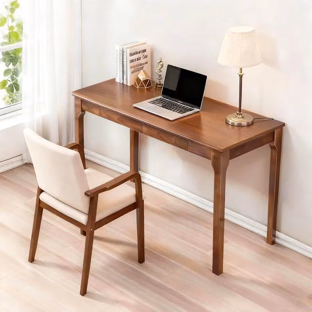 Scrivania Minimal con cassetti in stile mid-century moderno, Rovere marrone, L: 90 cm, P: 50 cm, H: 75 cm