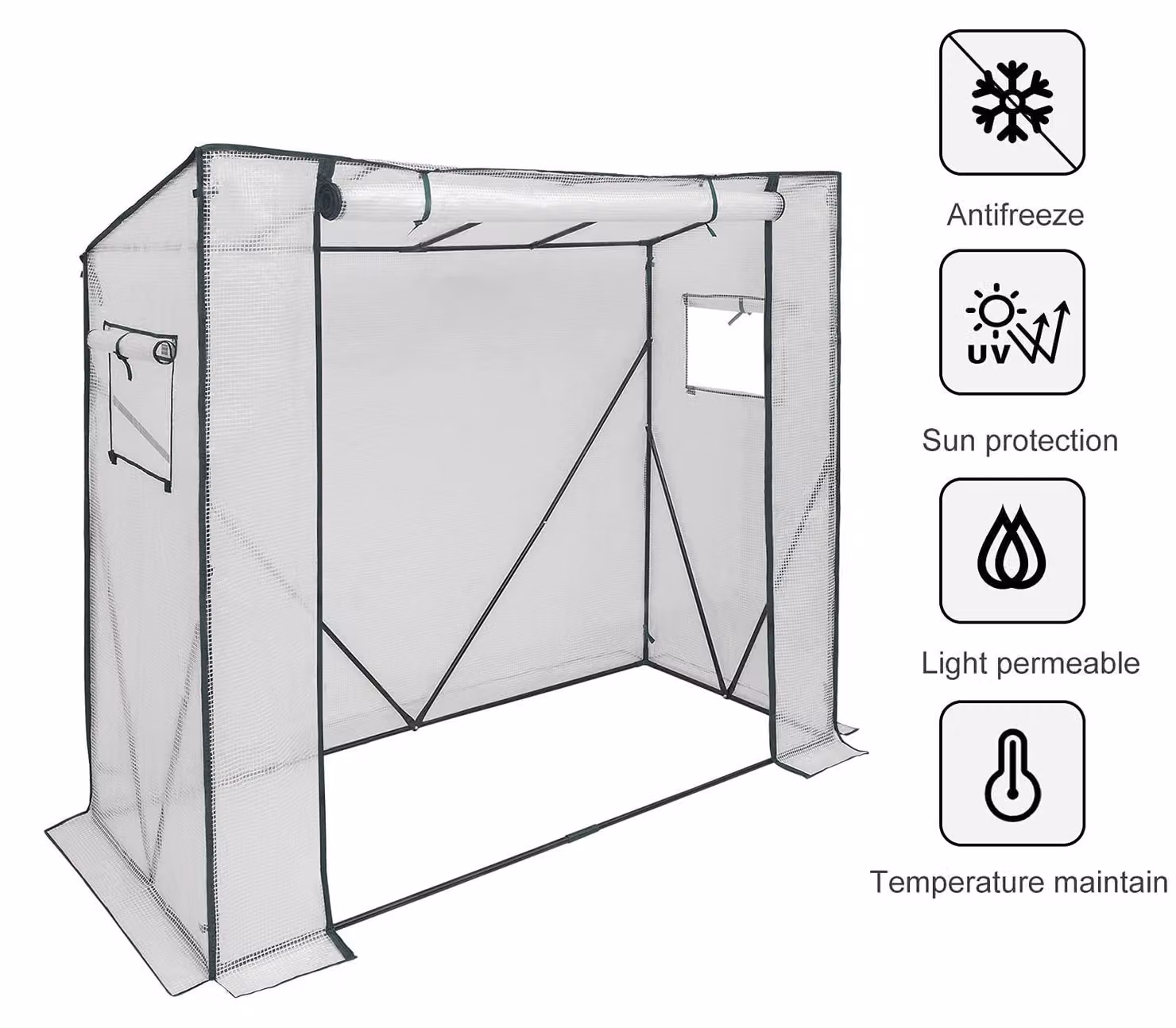 Serra in plastica con porta a rullo | Bianco | 200x77x146/169 cm