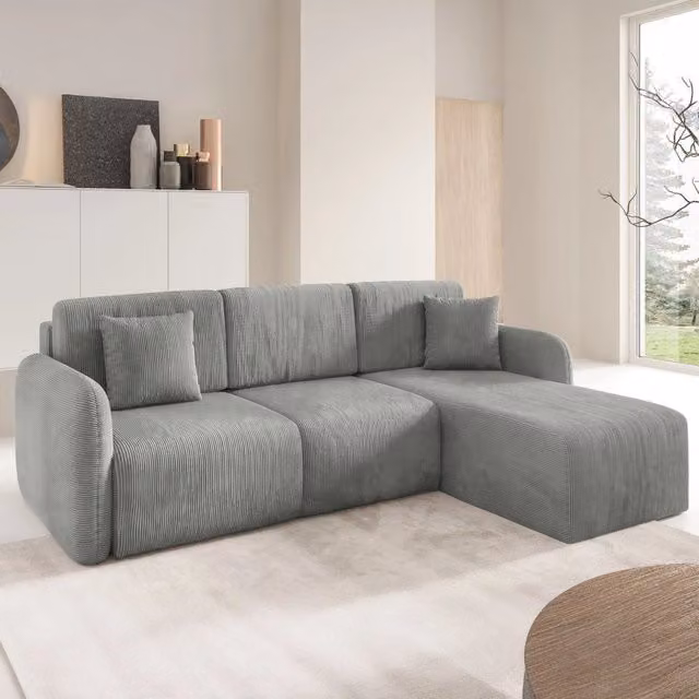 Divano Letto con Penisola Contenitore DMORA, Grigio, L/P/H: 245 x 185 cm – 1